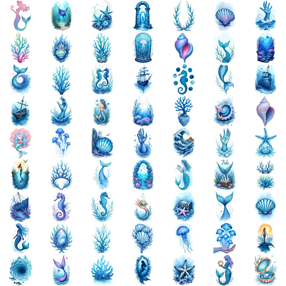 63-Piece Watercolor Ocean Temporary Tattoos – Ships & Seahorses