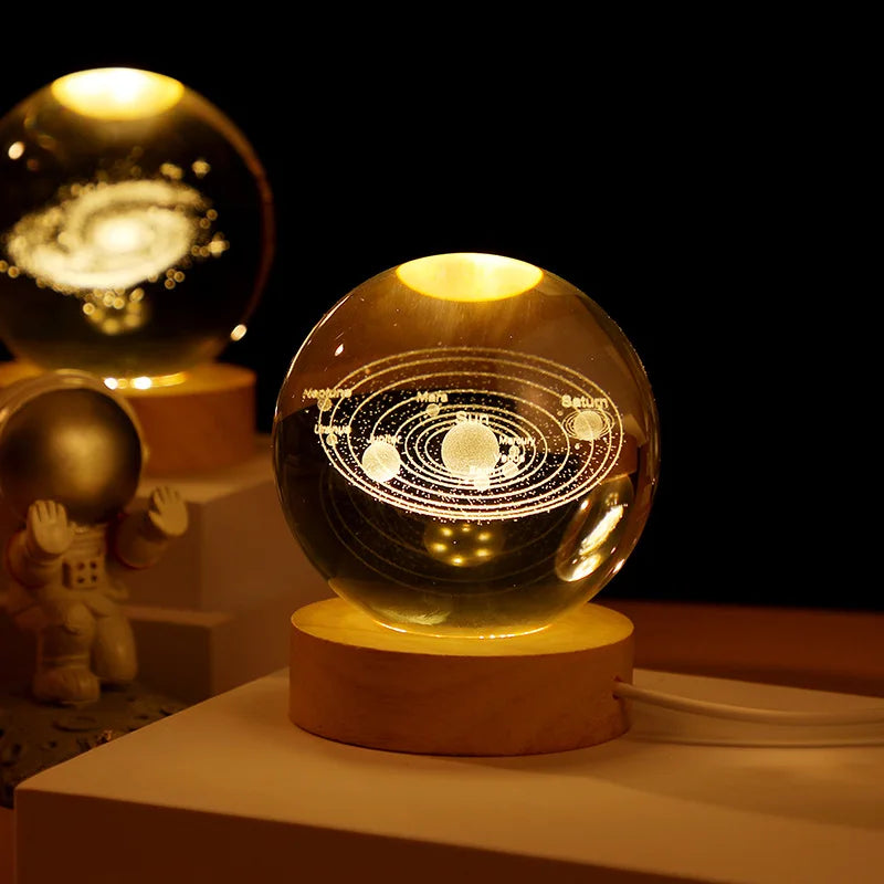 3D Crystal Ball Lamp with Galaxy and Planetary Projections USB Night Light for Cozy Atmosphere Plasma Ball Creative Gift Peaceful Pleasures Health and Wellness