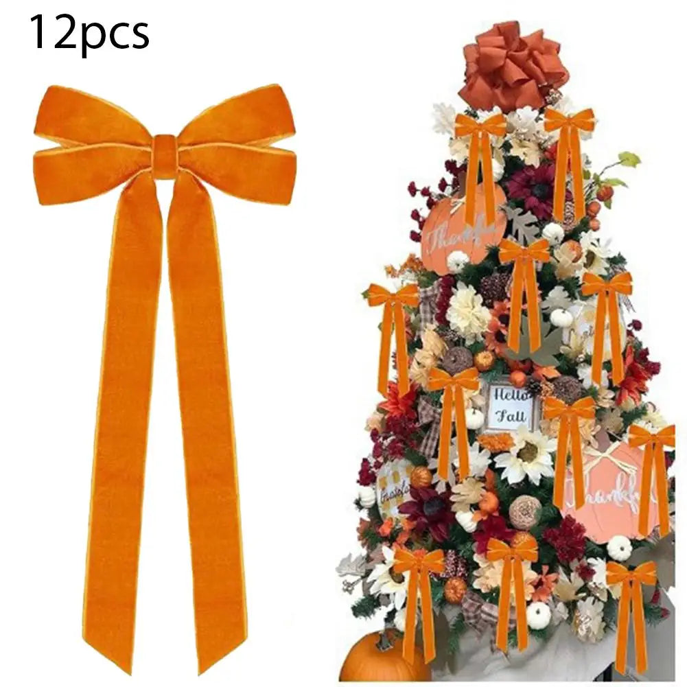 12-Pack Velvet Christmas Bows | Tree Ornaments & Gift Wrap Christmas Bow Ornaments Peaceful Pleasures Health and Wellness E 26cm