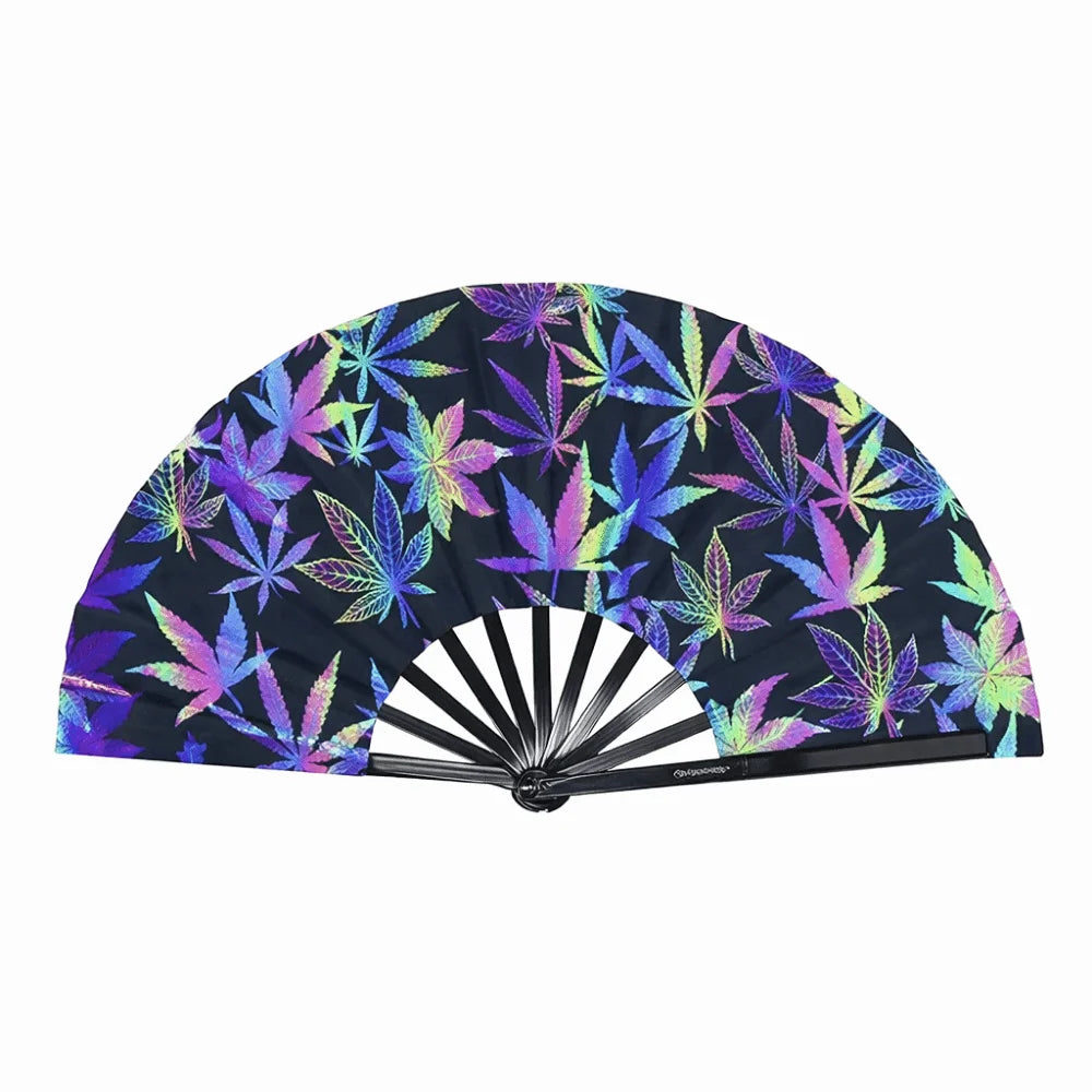 UV Glow 33cm Folding Hand Fan – Rave, Festival & Dance