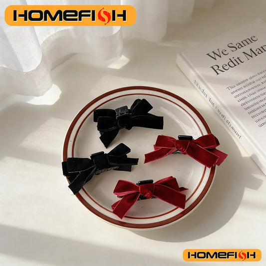 2pcs Black Bow Mini Claw Clips Vintage Velvet Hair Barrettes for Women Autumn Winter Princess Hair Accessories Peaceful Pleasures Health and Wellness