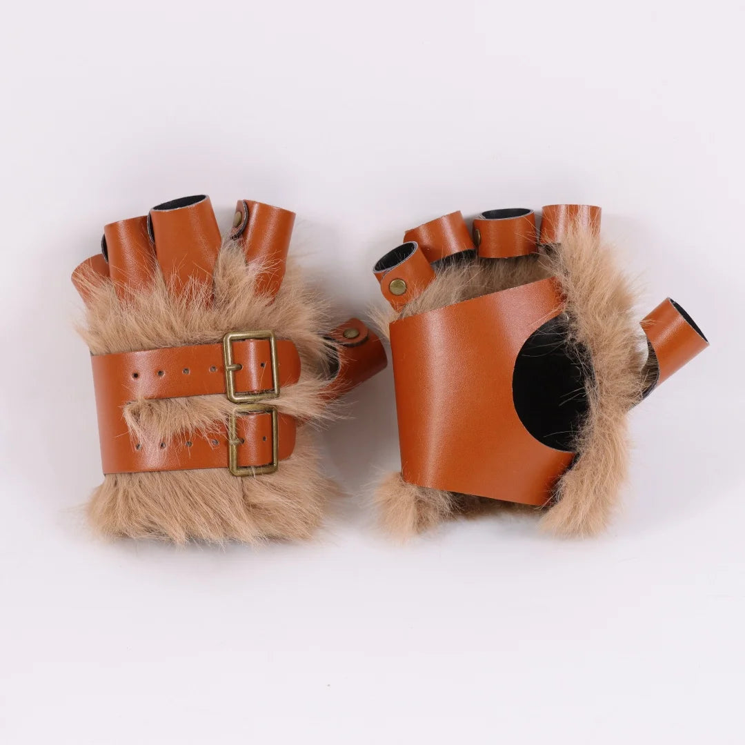 Artificial Imitation Fur PU Leather Gloves Medieval Steampunk Gothic