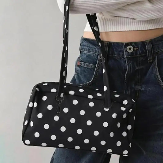 Nylon Polka Dot Shoulder Bag | Lightweight Zippered Underarm Tote Shoulder Tote Bag Oasis Select A3