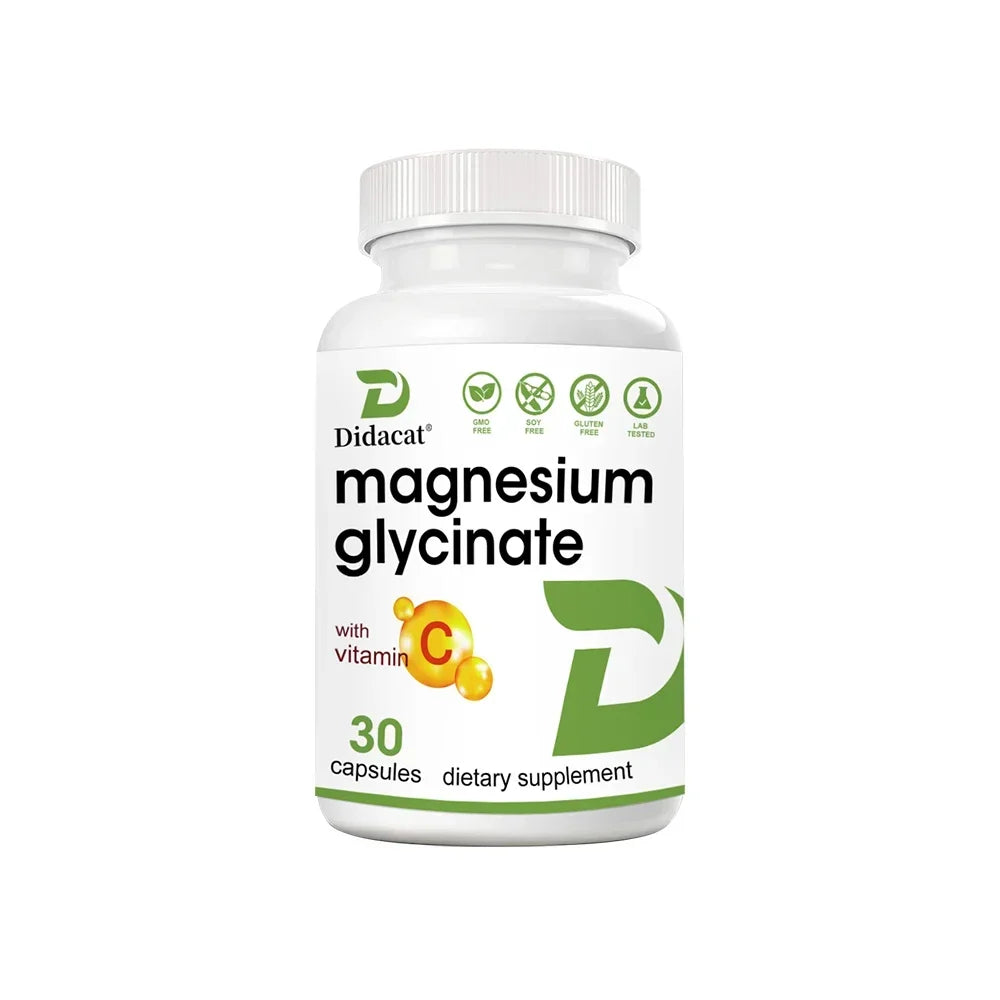 Magnesium Glycinate Capsules with Vitamin C, High Absorption, Supports Muscle Relaxation Nerve Bone & Heart Health, Antioxidant Peaceful Pleasures Health and Wellness 30 count-1 bottle