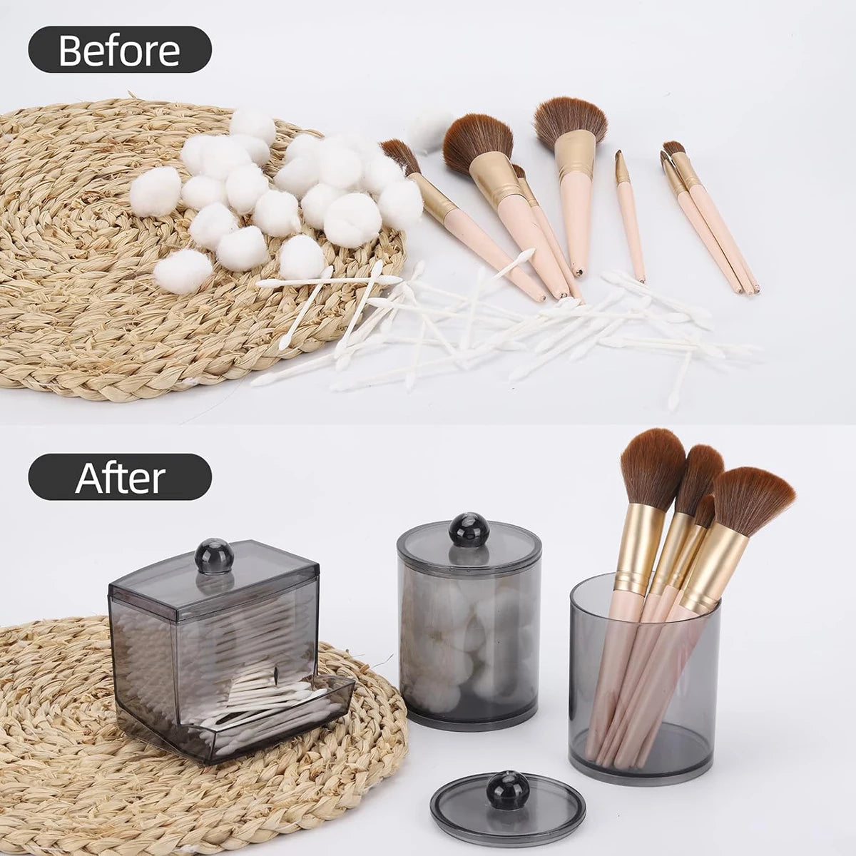 2/3-Pack Q-Tip & Cotton Ball Apothecary Jar Dispenser Set – Bathroom Organizer Containers