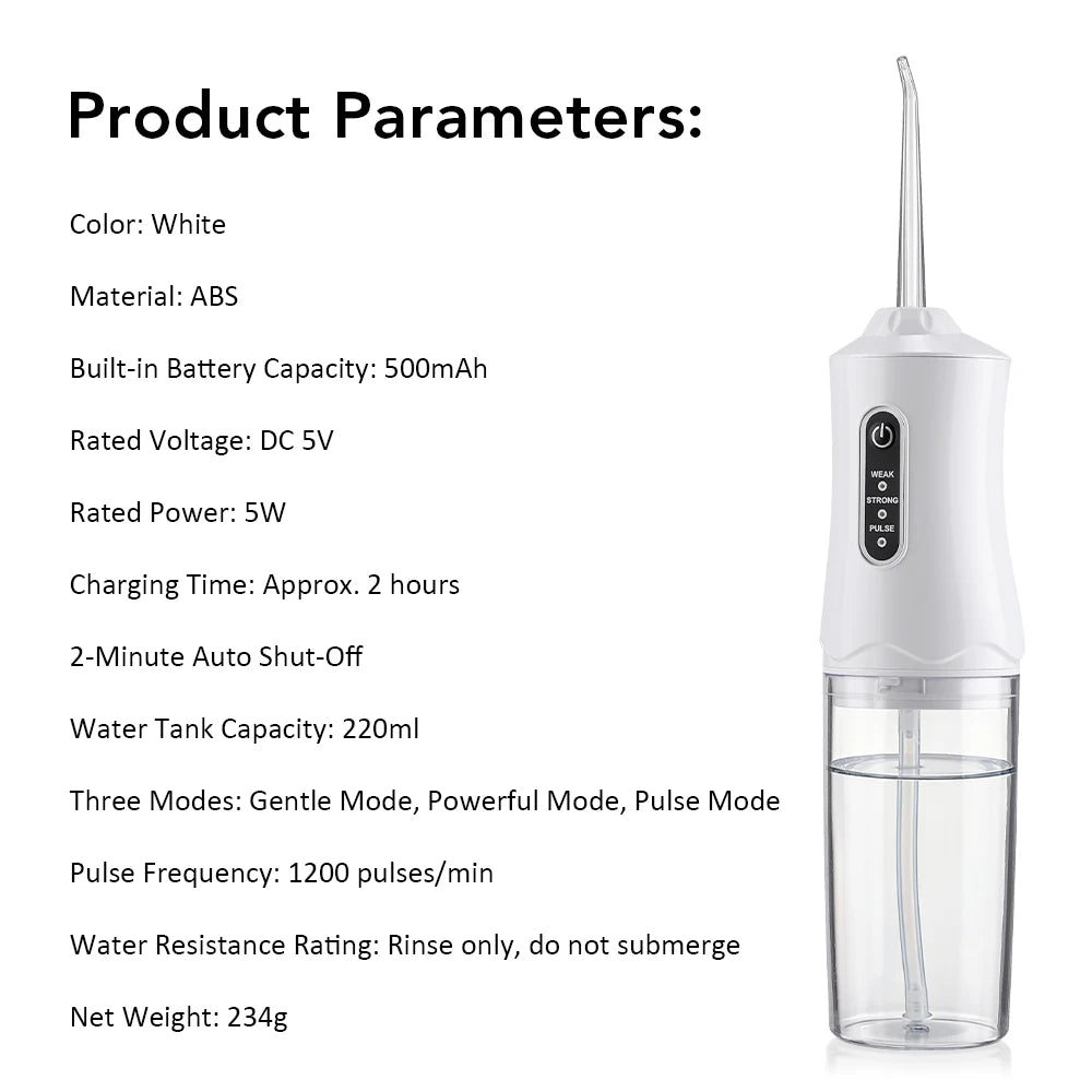 220/180ml Mini Cordless Water Flosser For Travel 3 Modes Rechargeable Oral Irrigator for Braces Sensitive Gums Daily Oral Care Peaceful Pleasures Health and Wellness TYPE B 220ML