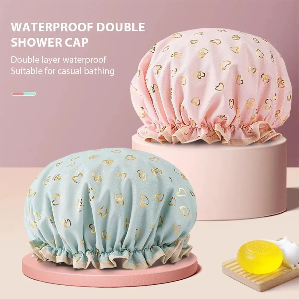 Large Reusable Waterproof Shower Cap – Double Layer Bath & Body Peaceful Pleasures Health and Wellness