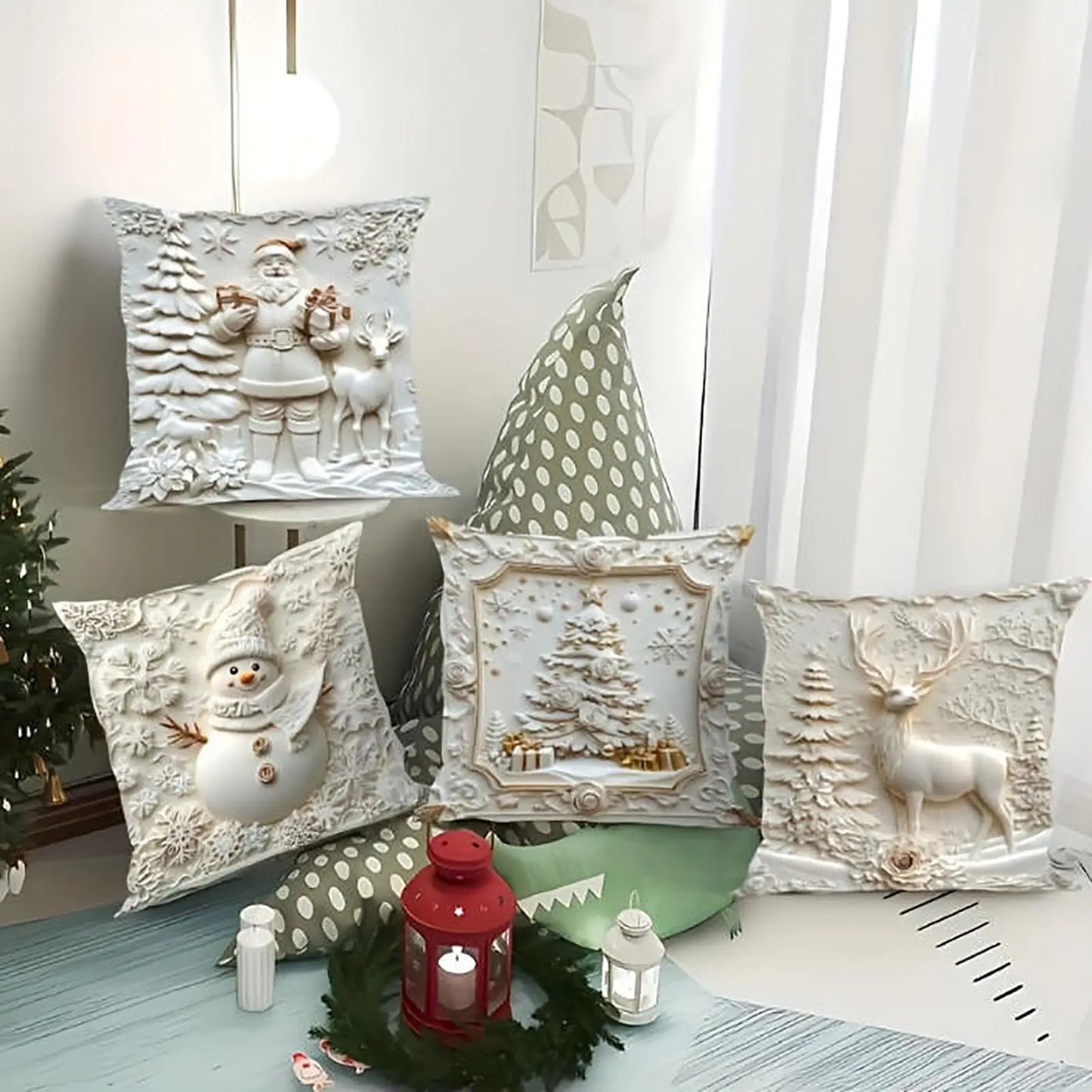 Christmas Theme Pillow Cover White Print With Christmas Style Pattern Holiday Decor For Winter Home Warm Decorations Peaceful Pleasures Health and Wellness