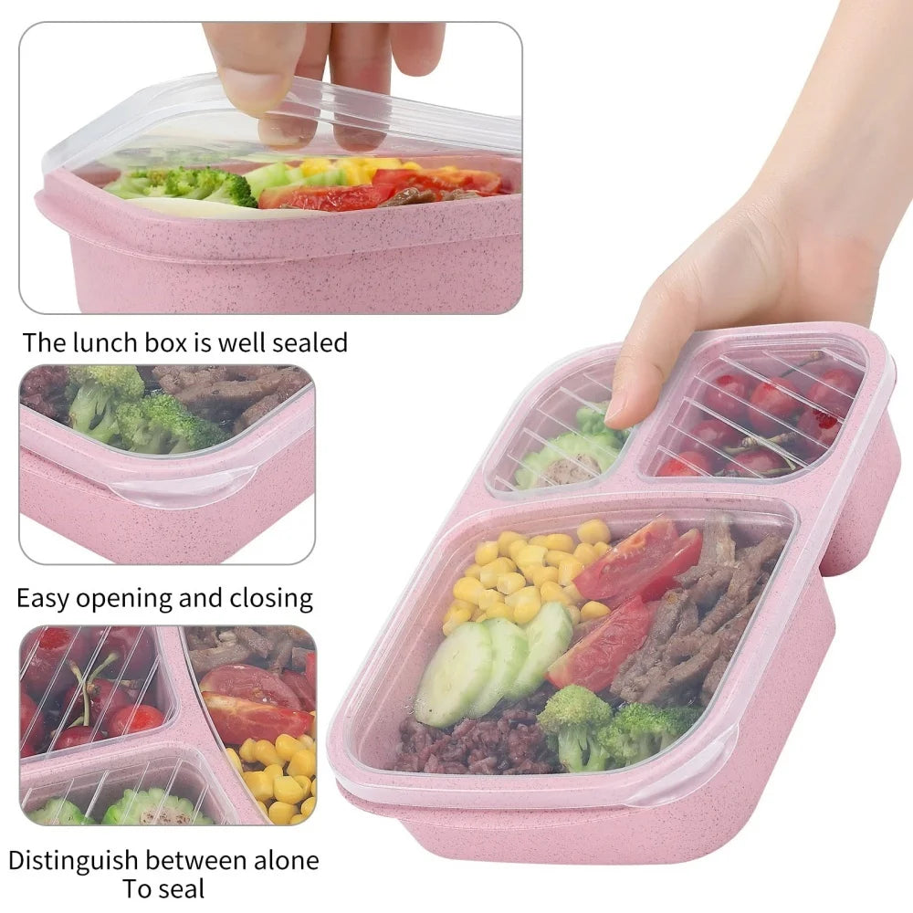 1/2pcs Bento Lunch Box Set 3 Compartment Food Storage Containers Wheat Straw Meal Prep Lunch Box Plastic Food Storage Containers Peaceful Pleasures Health and Wellness