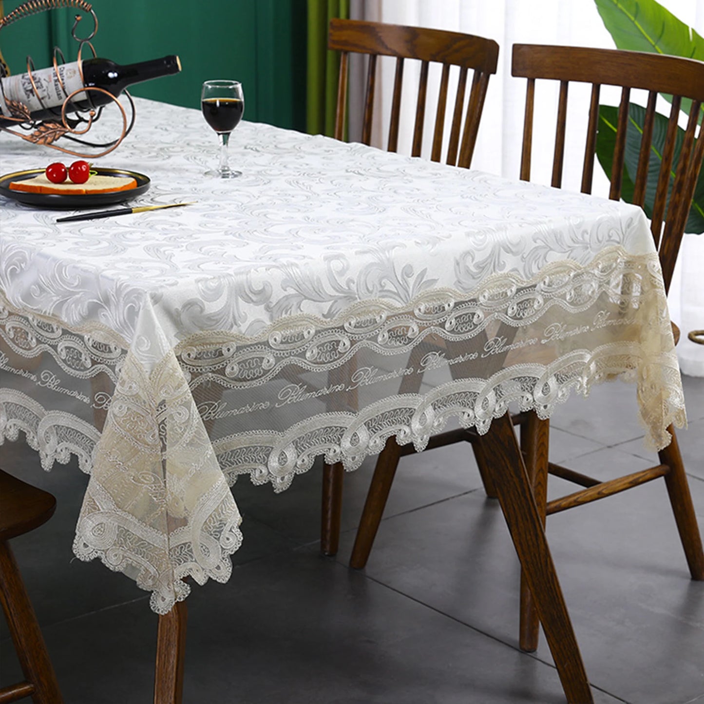 Battilo White Lace Tablecloth | Waterproof Rectangle Table Cover