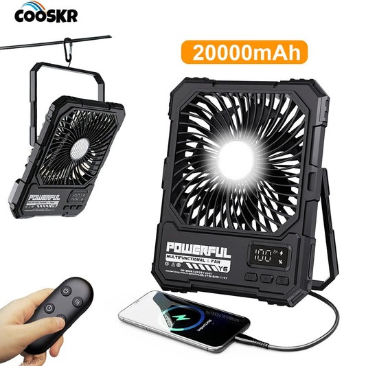 20000mAh Mini Desk Fan USB Rechargeable Wireless Tent Ceiling Fan Portable Outdoor Camping Fan with Remote Control Power Bank Peaceful Pleasures Health and Wellness