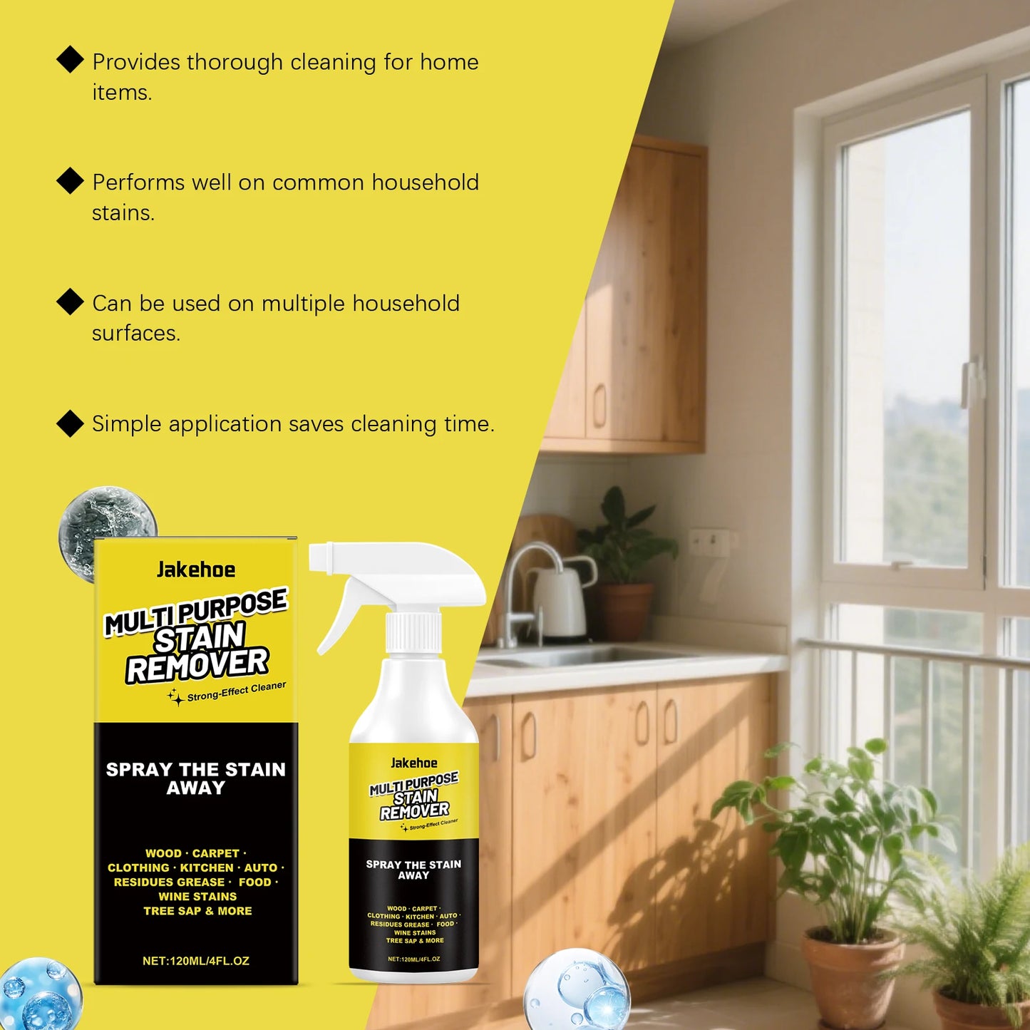 JAKEHOE 120ml Multipurpose Stain Remover Spray | Degreaser