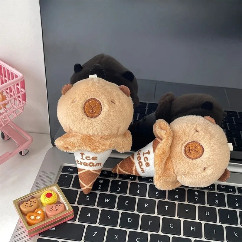 Capybara Ice Cream Plush Keychain – Soft Stuffed Bag Charm