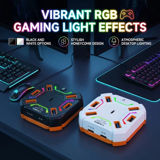 USB 2.0 Hub 7/10 Port High Speed Multi-Port Splitter with Individual LED Switches, Plug and Play for PC Mouse Keyboard USB Peaceful Pleasures Health and Wellness