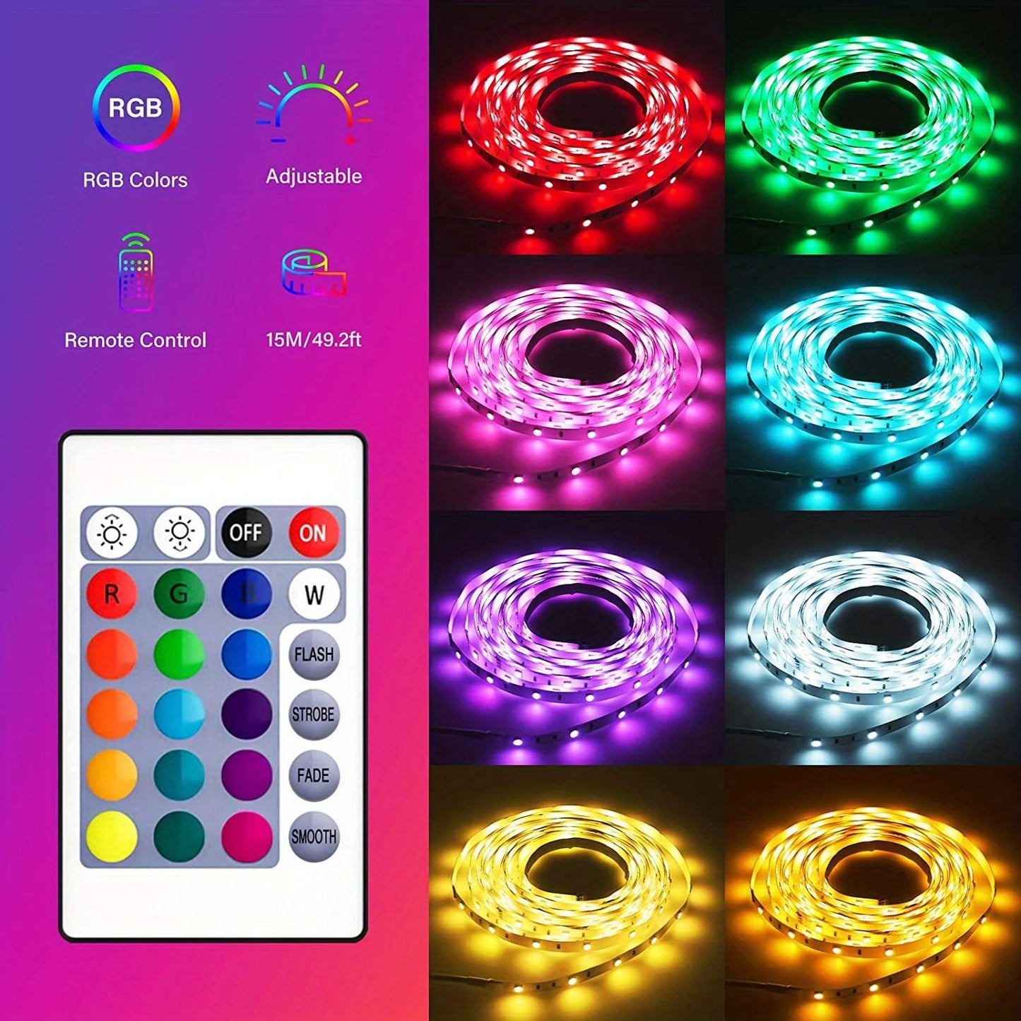 RGB LED Strip Lights 5V USB 24-Key Remote – TV & Bedroom