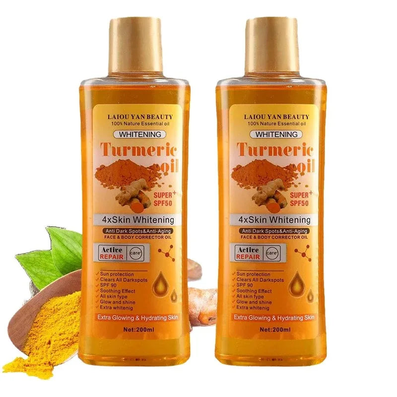 1/2PCS 200ml Turmeric Essential Oil Ginger Deep Hydration Moisturizer Nourishing Smoothing Face Serum Oil Moisturizer Skin Care Peaceful Pleasures Health and Wellness 200ml-2PCS