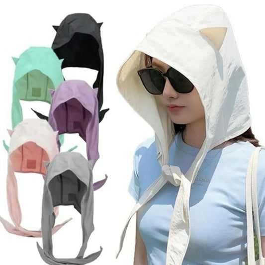 2026 Fashion Summer Fisherman Hat with Strap Trendy Qiuck Dry Cute Ear Design Sunshade Caps for Summer Beach Fishing Hiking Peaceful Pleasures Health and Wellness