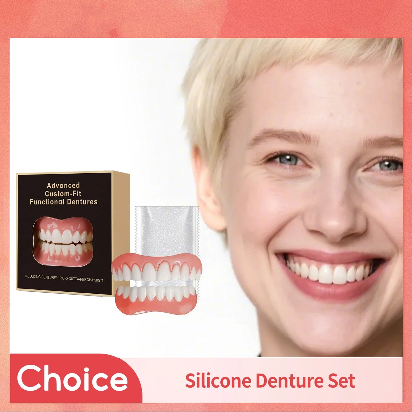 Silicone Denture Kit – Soft Fake Teeth Upper & Lower Veneers
