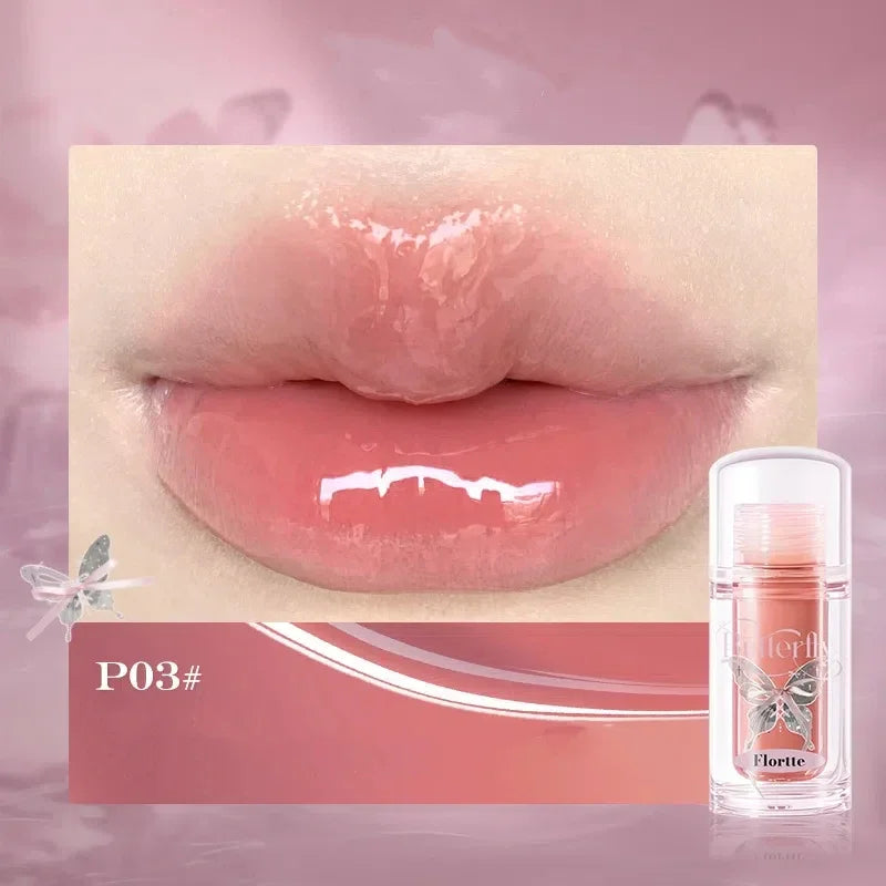 FLORTTE Butterfly Mirror Lip Gloss – Jelly Tint & Plumping Glaze