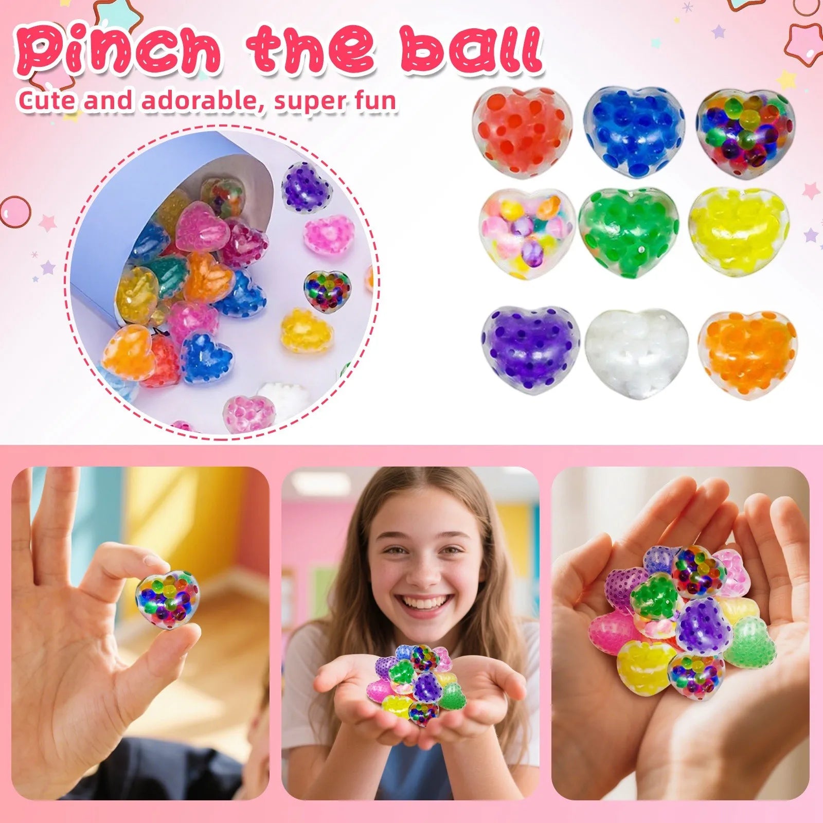 Heart Beads Squishy Love Shape Mochi Squishy Squeeze Pinch Stress Relief Toys Stress Ball Valentine's Day Lover Gift Bag Peaceful Pleasures Health and Wellness