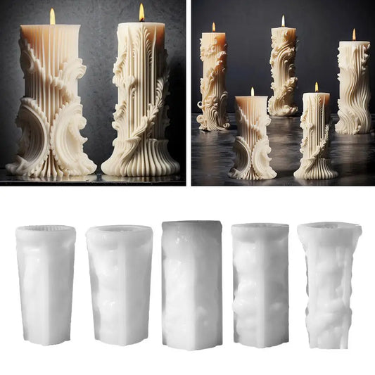 Roman Column Silicone Candle Mold – 5 European Cylinder Styles Silicone Candle Mold Peaceful Pleasures Health and Wellness
