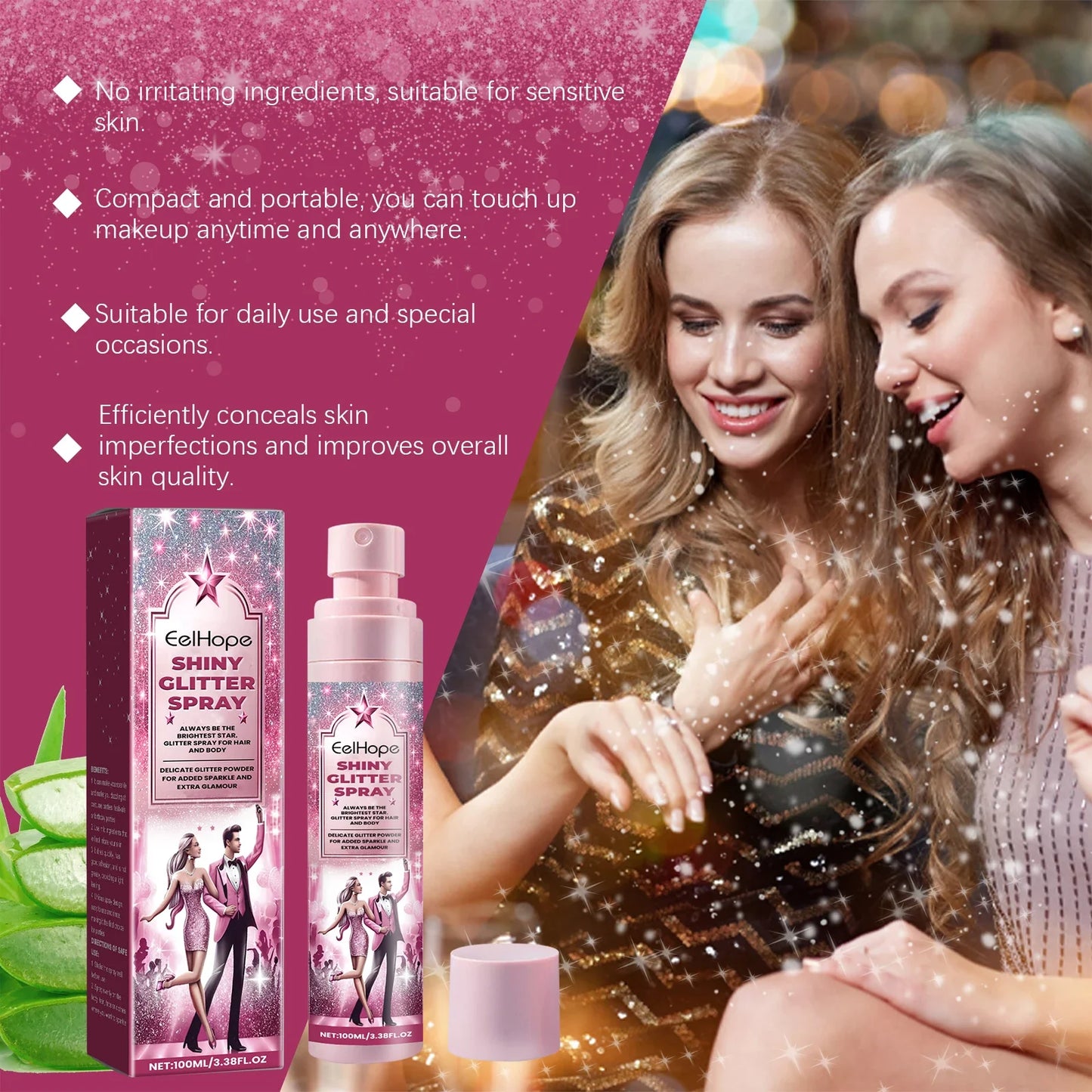 Eelhope Glitter Shimmer Spray – Face, Hair, Body & Clothes