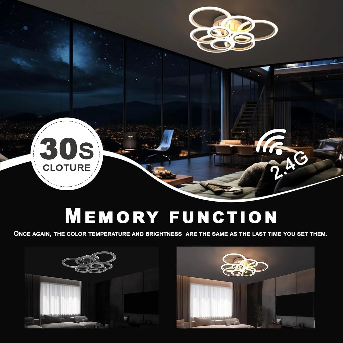 Modern LED Ring Ceiling Light Dimmable 2800K–7000K + Remote