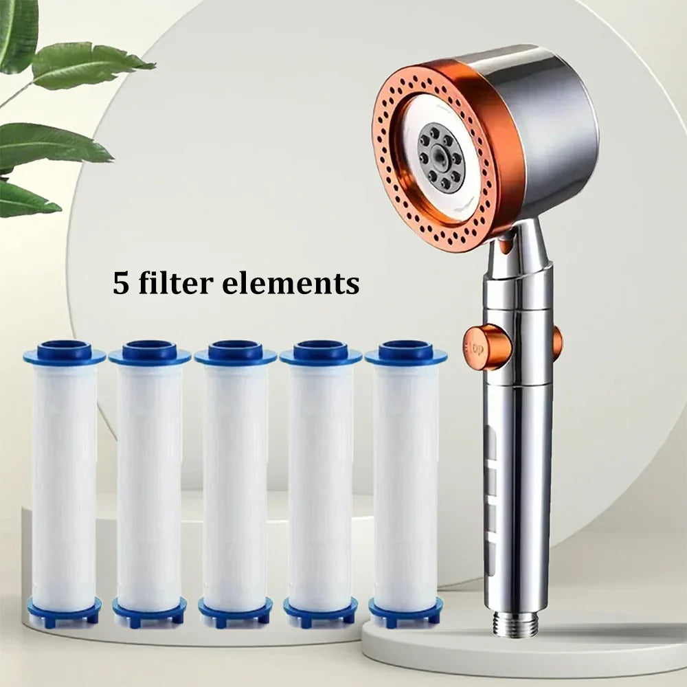 5-Mode High Pressure Handheld Shower Head with Filter & Stop