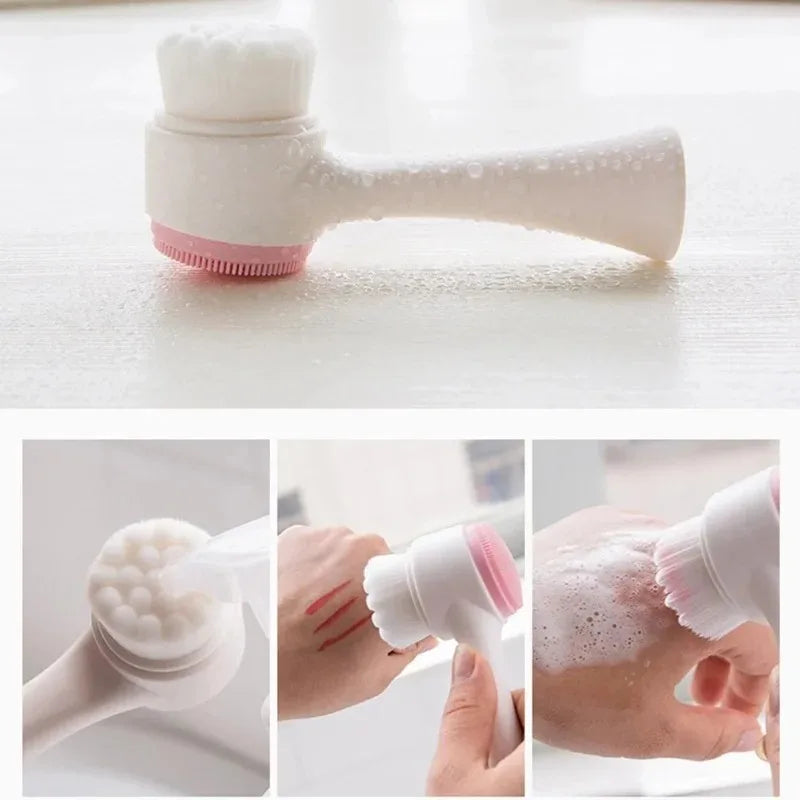 3D Double Silicone Facial Cleansing Brush Manual Massage Facial Brush Soft Bristles Exfoliator Double Sided Face Wash Brush Peaceful Pleasures Health and Wellness