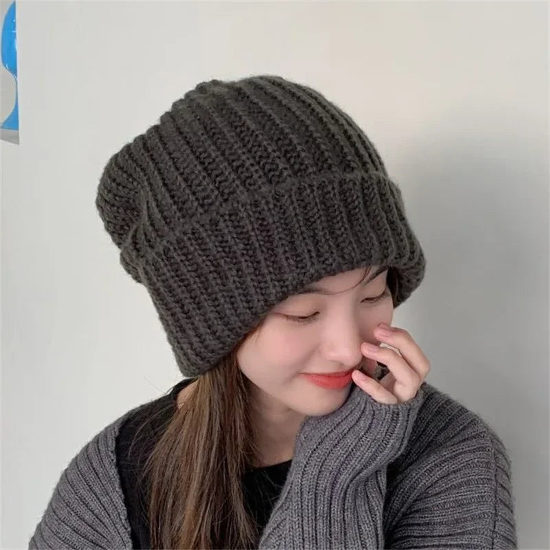 MOONBIFFY Unisex Winter Beanie Knit Wool Hat for Big Heads