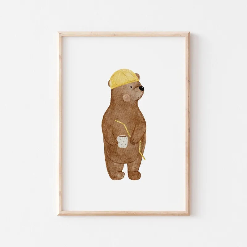 Cute Bear Cartoon Canvas Wall Art for Kids Nursery Room Decor
