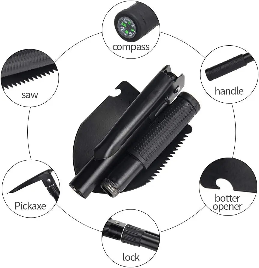 Gardening Folding Shovel Military Camping Shovel Survival Gear Entrenching Tool with Carrying Pouch Metal Handle Peaceful Pleasures Health and Wellness