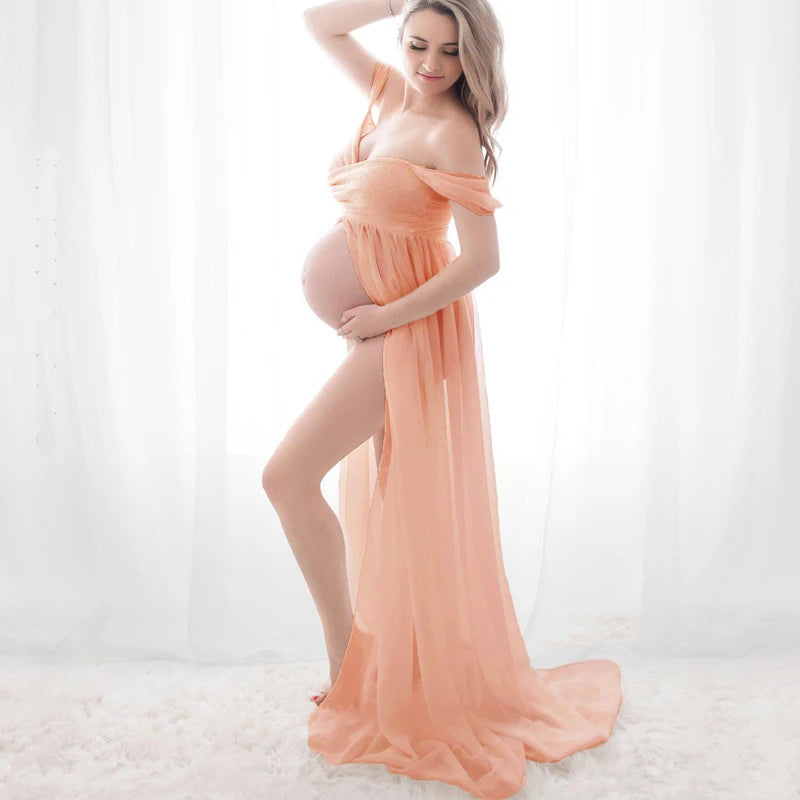 Deep V-Neck Lace Feather Maternity Gown | Photo Shoot Dress Maternity Photography Dress Peaceful Pleasures Health and Wellness