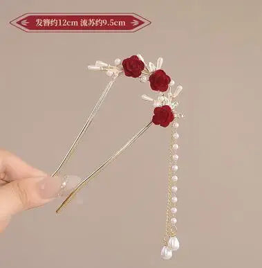 Chinese Court Style Alloy Hair Pins Durable Headdress with Elegant Tassel for Women Wedding Hanfu Cheongsam Peaceful Pleasures Health and Wellness 15