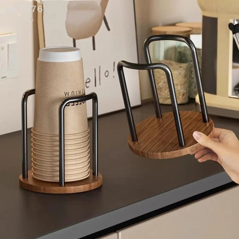Wooden Disposable Cup Dispenser Rack & Mug Organizer Stand