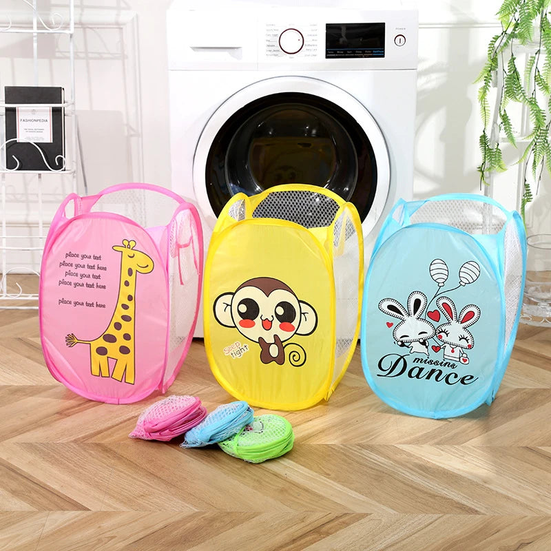 Cartoon Printed Foldable Laundry Basket Nylon Mesh Dirty Clothes Hamper Simple Modern Fabric Storage Bin for Home Organization Peaceful Pleasures Health and Wellness