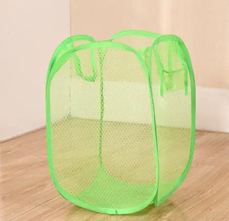 Mesh Foldable Dirty Clothes Basket, Monochrome Minimalist Dirty Clothes Basket, Household Bathroom Laundry Basket Peaceful Pleasures Health and Wellness light green