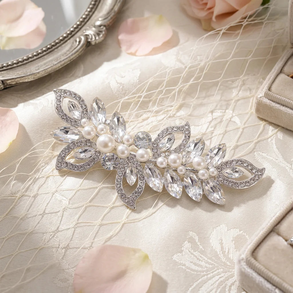 Bridal Rhinestone Pearl Hair Clip Alloy Comb Shaped Accessory With Crystal And Pearl Decoration For Wedding Dress Peaceful Pleasures Health and Wellness