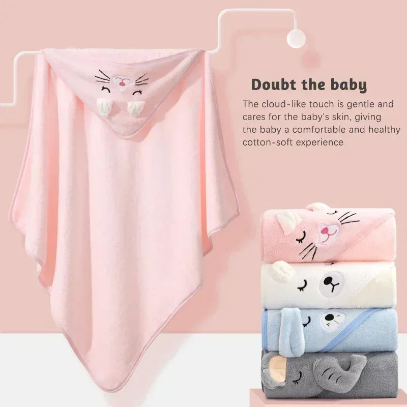 Baby Hooded Bath Towel | Cartoon Animal Coral Fleece 0–12M