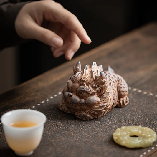 Chinese Ceramic Unicorn Tea Pet | Kung Fu Tea Set Ornament Ceramic Tea Pet Peaceful Pleasures Health and Wellness