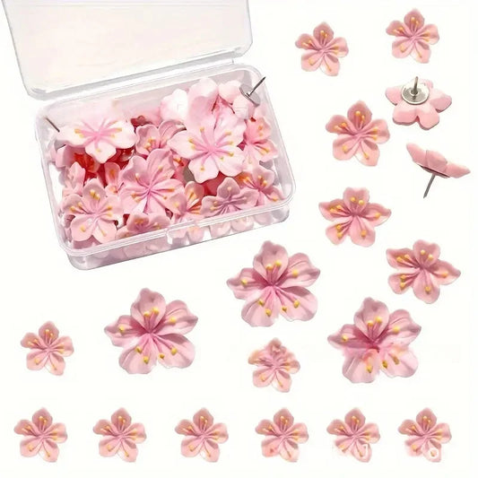 Bview Art Resin Peach Blossom Thumbtacks Creative Push Pins Peaceful Pleasures Health and Wellness 30pcs