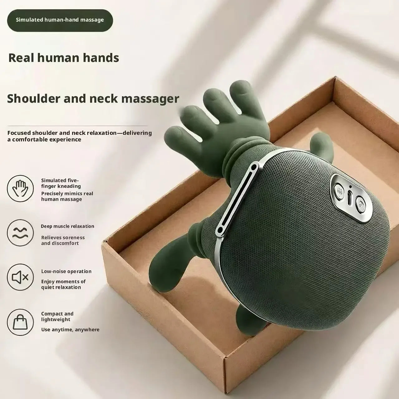Simulated Human Hand Kneading Massage Device Cervical Waist Back Relaxer Portable Deep Tissue Massage Machine for Home Office Peaceful Pleasures Health and Wellness