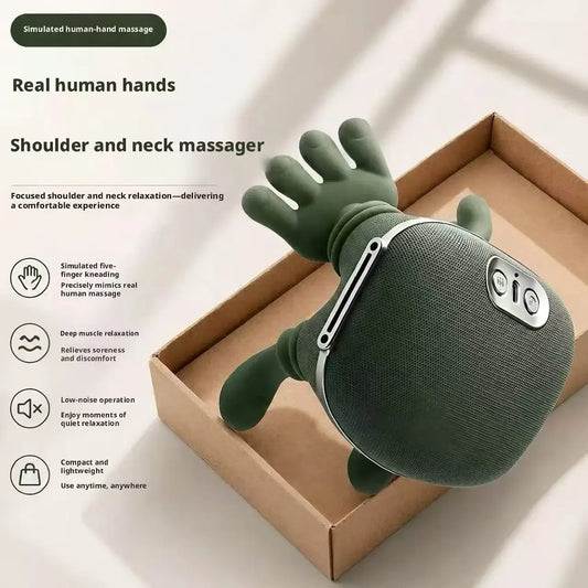 Simulated Human Hand Kneading Massage Device Cervical Waist Back Relaxer Portable Deep Tissue Massage Machine for Home Office Peaceful Pleasures Health and Wellness