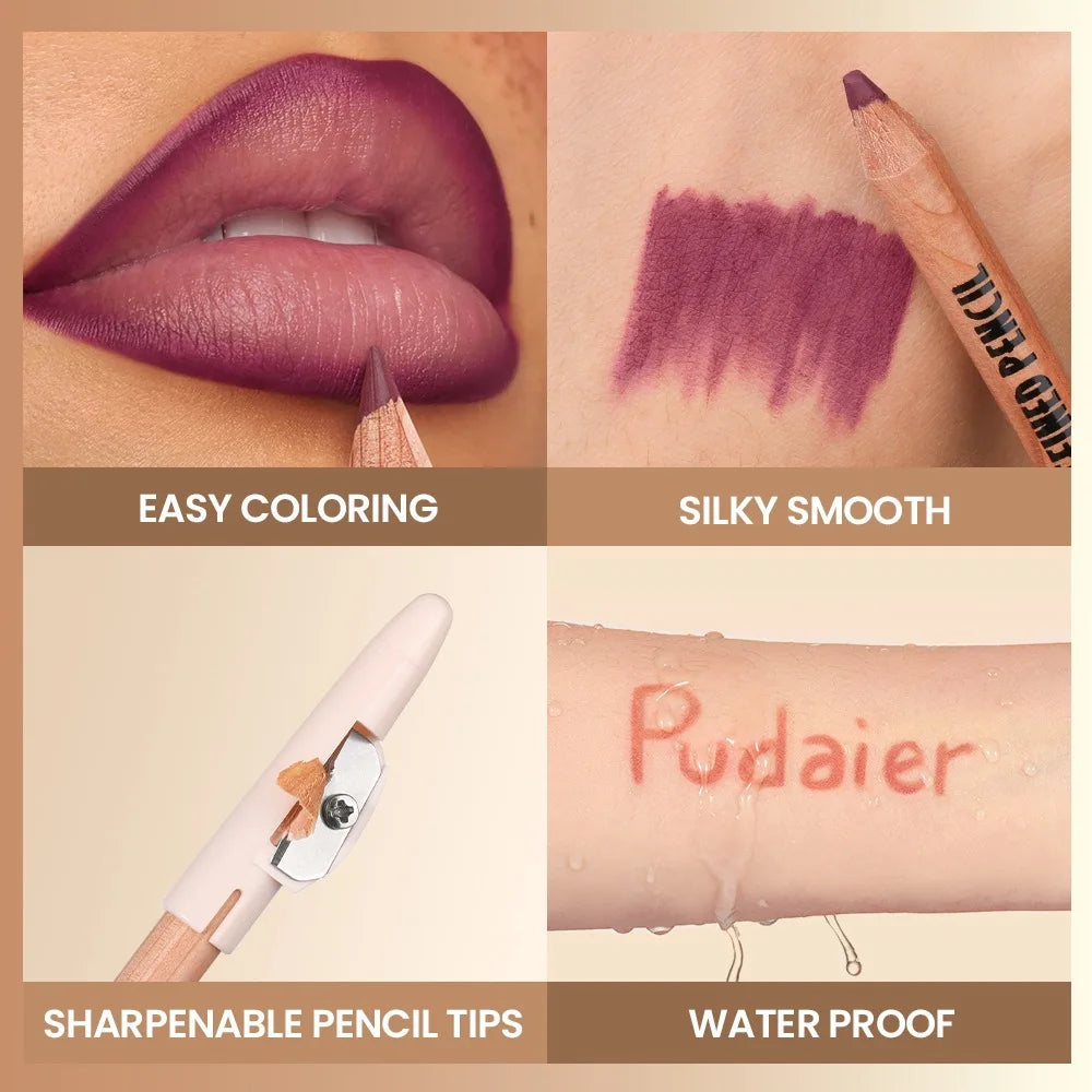 Pudaier Waterproof Matte Nude Lip Liner Set – 6 Pcs