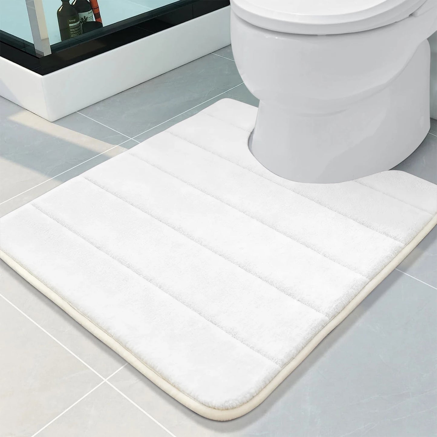 U-Shape Bathroom Mat 50x60CM Ultra Absorbent Memory Foam Bath Mat Non-Slip Toilet Mat for Bathroom Floor Home Decoration Peaceful Pleasures Health and Wellness White 500MMx600MM