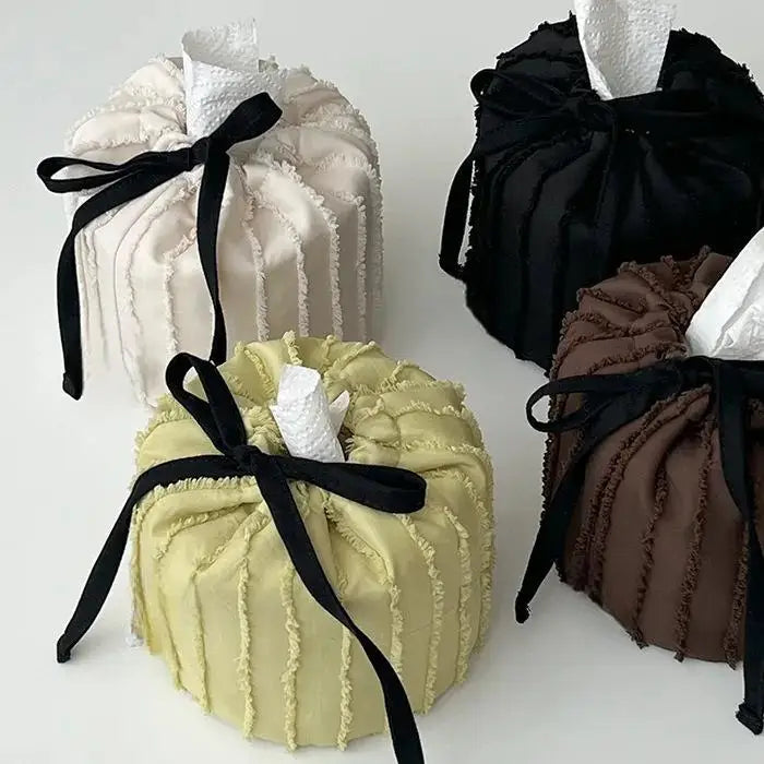 New Fringed Glossy Cloth Art Tissue Box Cover - New Style Decorative Small Square Storage Box For Living Room Kitchen Peaceful Pleasures Health and Wellness