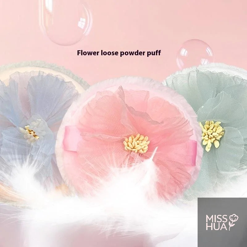3D Ribbon Flower Velvet Powder Puff | Dual-Sided Fluffy