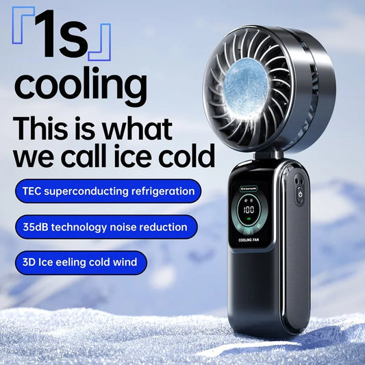 HOMEFISH 2026 new ice pack high-speed fan, semiconductor refrigeration handheld fan, portable charging folding small fan Peaceful Pleasures Health and Wellness