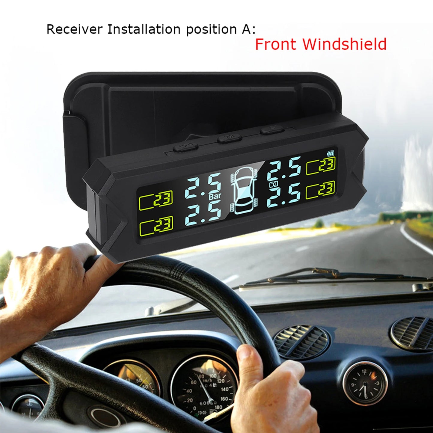 Solar Wireless TPMS – 4 Sensors, 5 Alarms, LCD Display