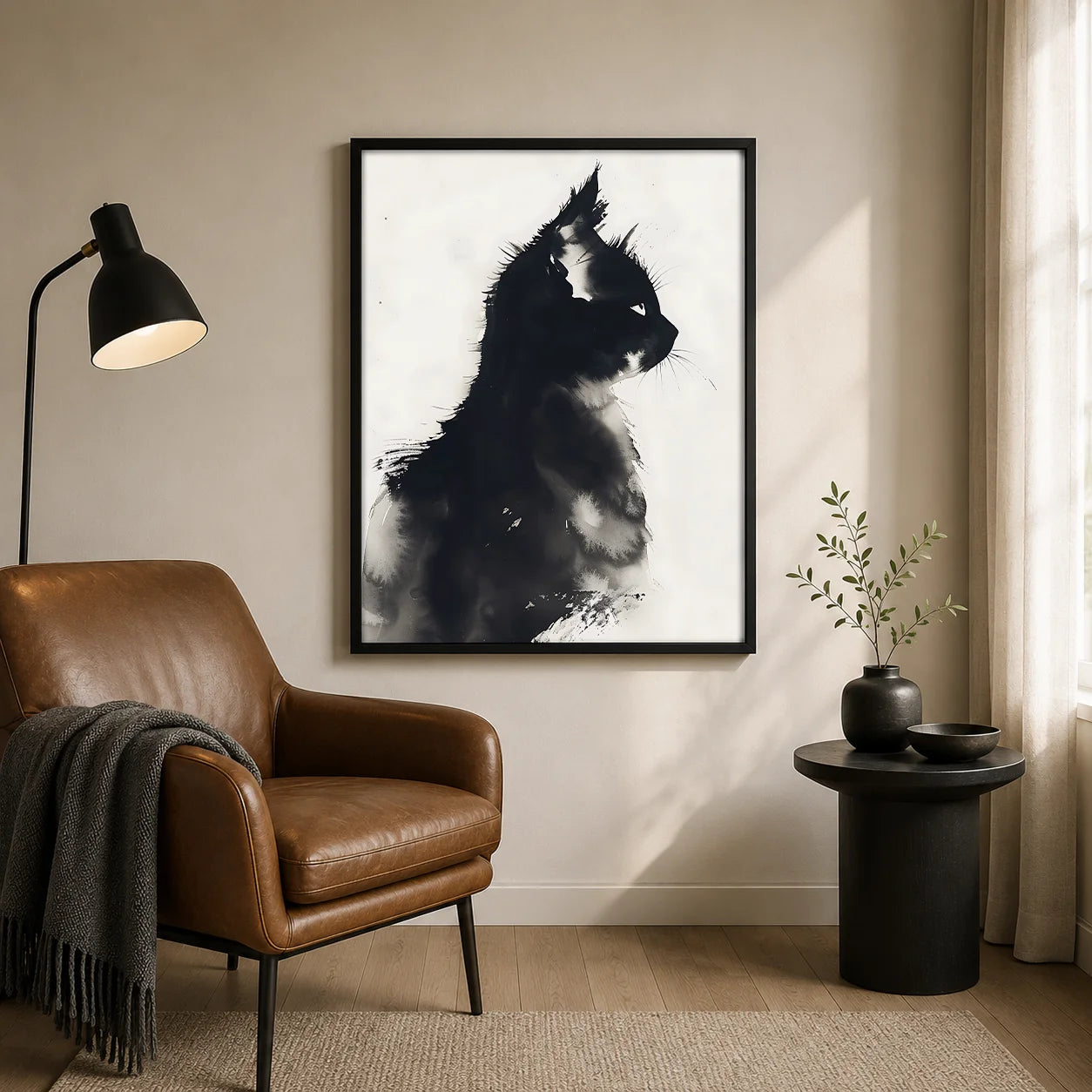 Ink Wash Cat Canvas Print | Minimalist Black White Wall Art Canvas Wall Art Print Peaceful Pleasures Health and Wellness